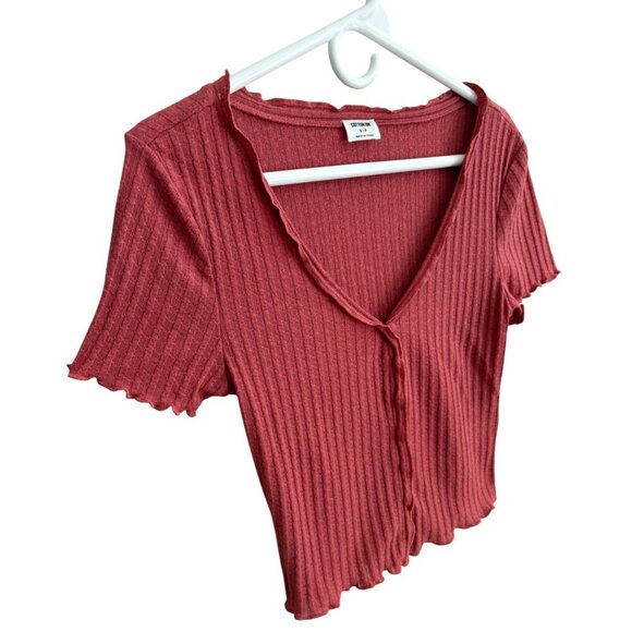 COTTON:ON Button Front Gauzey Ribbed Short Sleeve Cardi Tee in Red Size Small - Picture 4 of 10